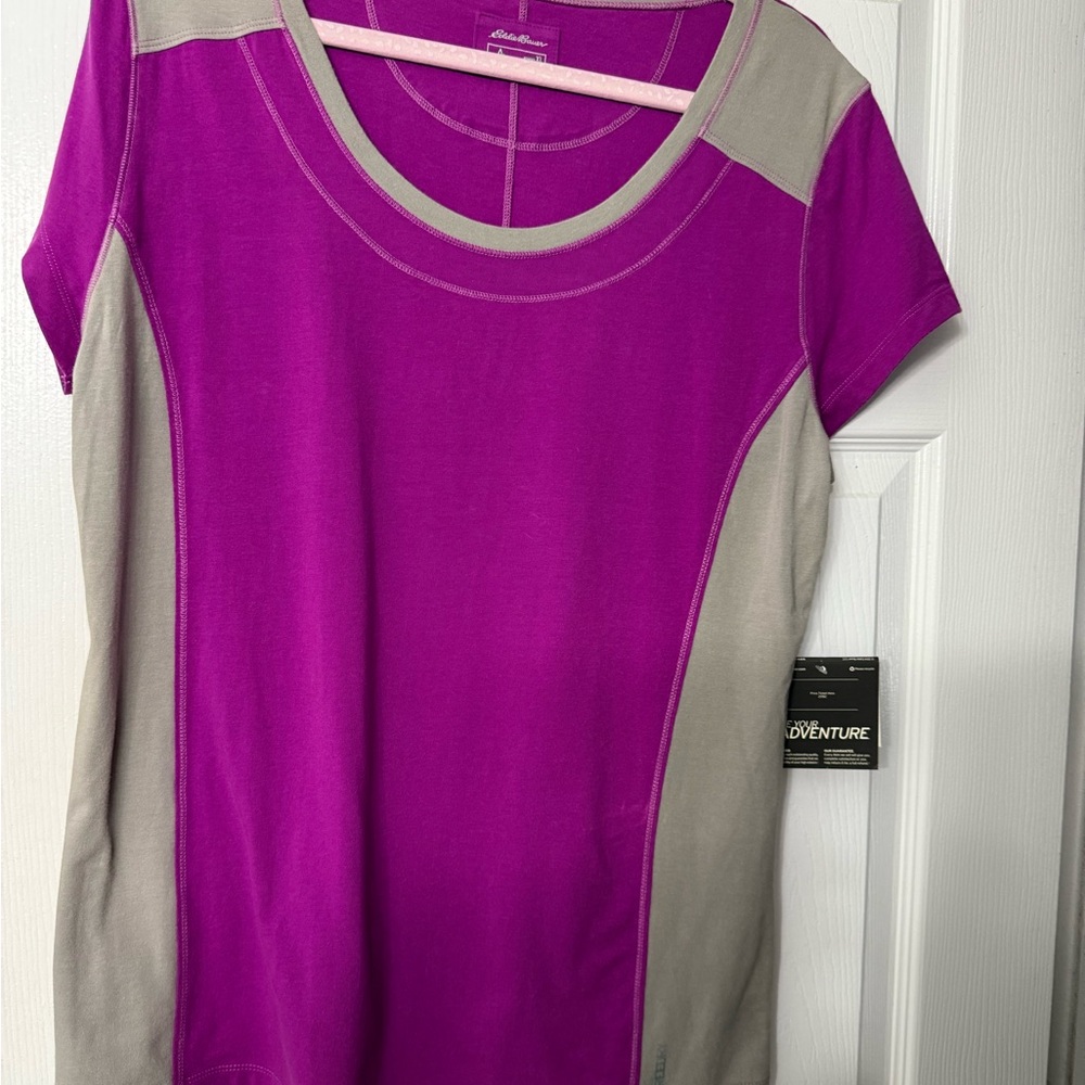 Eddie Bauer NWT Women's Magenta and Light Grey Short Sleeve Top